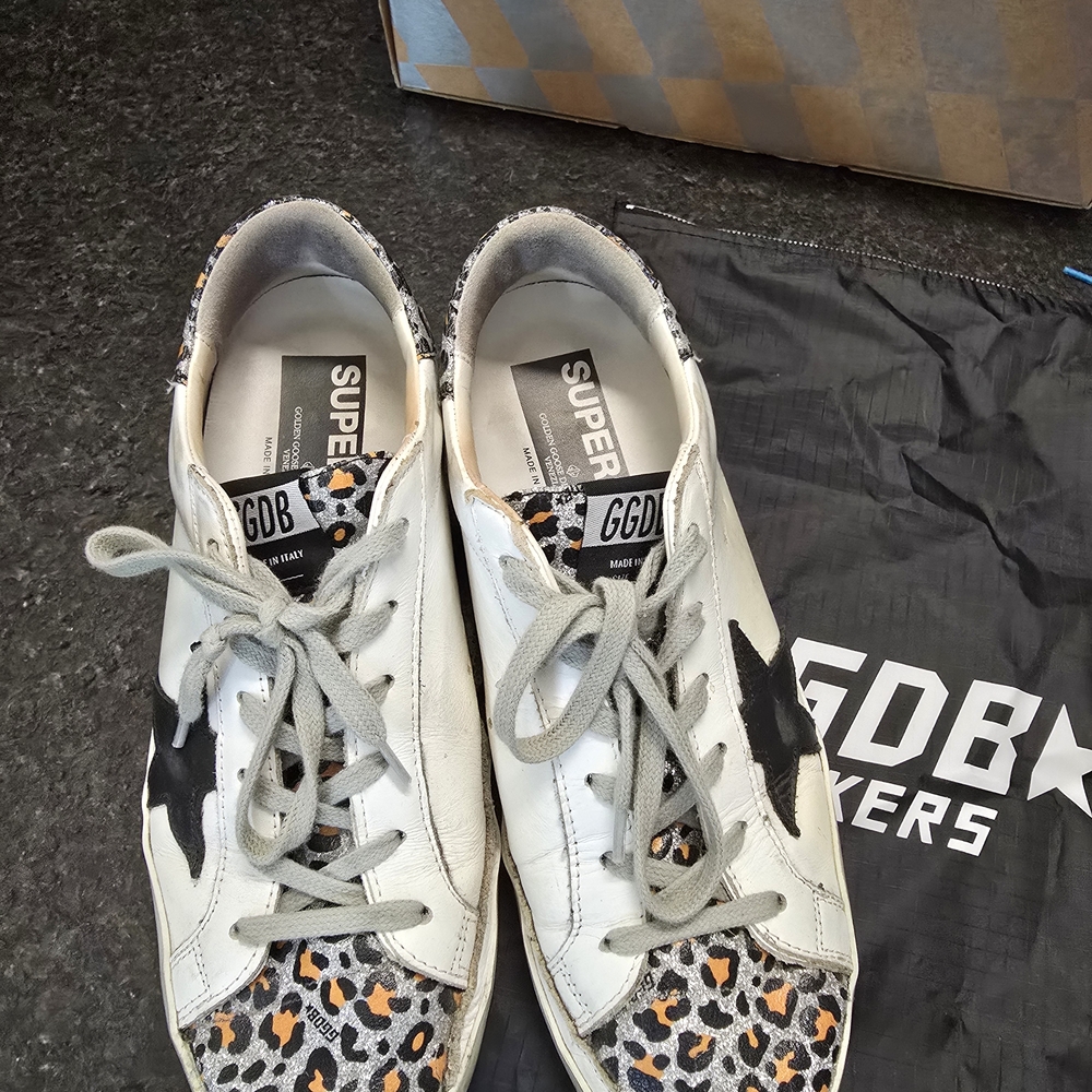 Golden Goose White-Leopard Glitter Sneakers Size 39